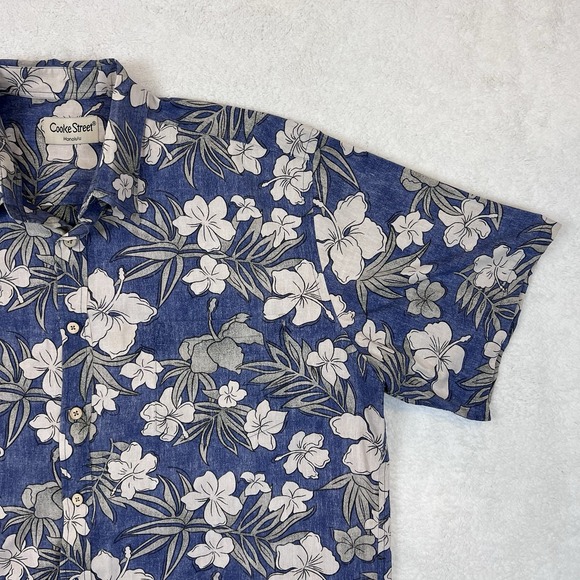 Cooke Street Aloha Shirt Mens XL Blue Reverse‎ Print Hawaiian Floral Hibiscus - Picture 6 of 8